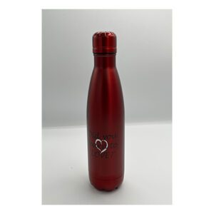 A red bottle with a heart on it