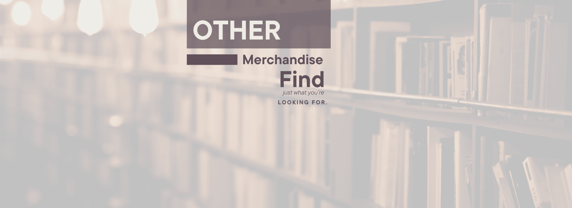 A book shelf with books and the words " other merchandise find."